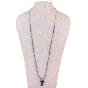 Spring Street Womens Gold Tone & Blue Drop Pendant Necklace Beaded Design